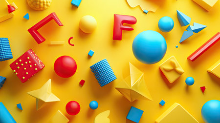 Playful 3D yellow background with vibrant colors and whimsical shapes, perfect for fun and cheerful visuals.の素材