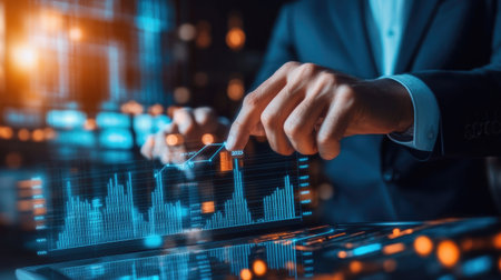 A businessman presenting a growth graph for 2025, emphasizing analysis and planning for new business opportunities.の素材