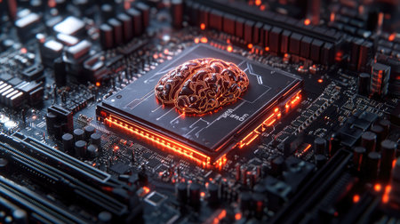 A concept motherboard with a brain-like design, featuring a powerful chipset and support for 12th Core processors, ideal for AI and gamingの素材