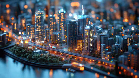 A futuristic smart city model with connected devices, showcasing the impact of IoT on urban development and business strategyの素材
