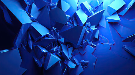 Abstract 3D blue background with fragmented forms and dynamic lighting, creating a sense of depth and intrigue.の素材