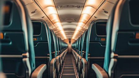 Empty seats in a small regional airplane, highlighting the compact layout and personal spaceの素材