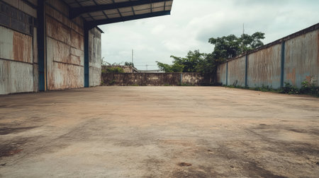 Empty cement yard with ample space, ideal for various outdoor activities or industrial use. A versatile area.の素材
