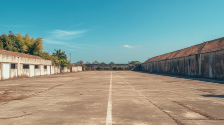 Empty cement yard with a wide, open space, perfect for multi-purpose activities like sports or storage.の素材