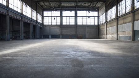 Empty cement yard with ample space for sports, events, or construction activities. An open, adaptable area.の素材