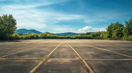 Empty cement yard with a wide, open space, perfect for multi-purpose activities like sports or storage.の素材