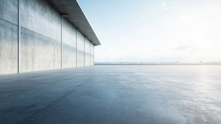 Large, open cement yard with clear skies, suitable for various activities like sports or events. An adaptable space.の素材