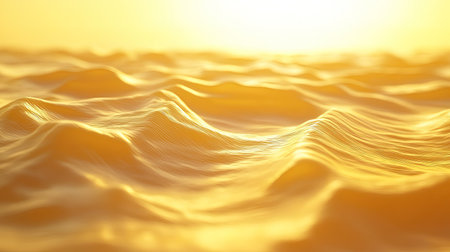 Serene 3D golden yellow background with gentle waves and soft lighting, creating a peaceful and calming atmosphere.の素材