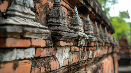 Close-up view of the red bricks at Thapae Gate, Chiang Mai, emphasizing the texture and aged beauty of this historic site.の素材