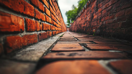Perspective shot of Thapae Gateaes iconic red brick wall, focusing on the unique patterns and historical character.の素材