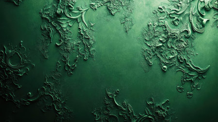 Textured 3D dark green background with intricate details and gentle shadows, suitable for rich and elegant designs.の素材