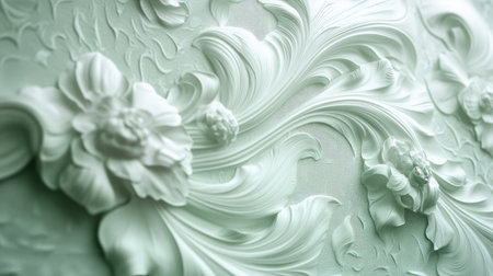 Textured 3D light green background with intricate details and soft lighting, perfect for rich and elegant visuals.の素材