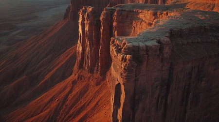Close-up view of a Monument Valley butte, highlighting the striking red rock formations and the intricate details of erosion that define the Arizona-Utah desert.の素材