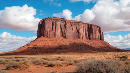 Close-up of a butte in Monument Valley, capturing the deep reds and intricate textures of the rock formations, set against the vast Arizona-Utah sky.の素材