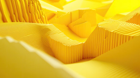 Vibrant 3D yellow background with bold geometric patterns and bright highlights, ideal for lively and energetic visuals.の素材