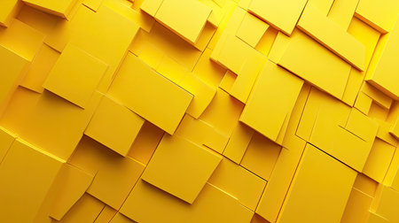 Vibrant 3D yellow background with bold geometric patterns and bright highlights, ideal for lively and energetic visuals.の素材