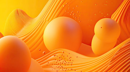 Vibrant 3D orange background with dynamic shapes and bright gradients, creating a lively and energetic visual effect.の素材