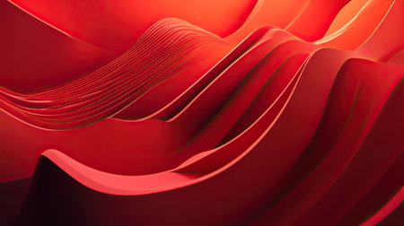 Vibrant 3D red background with dynamic shapes and bold gradients, creating an energetic and striking visual effect.の素材