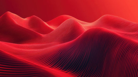 Vibrant 3D red background with dynamic shapes and bold gradients, creating an energetic and striking visual effect.の素材