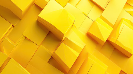 Vibrant 3D yellow background with bold geometric patterns and bright highlights, ideal for lively and energetic visuals.の素材