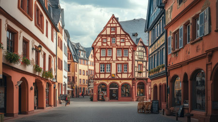 A scenic view of the old city of Mainz, Germany, featuring historic buildings, charming squares, and the timeless beauty of this medieval town.の素材
