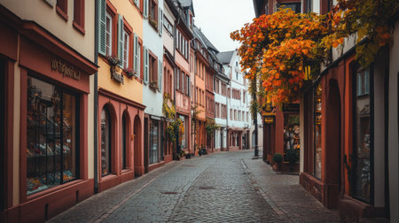 A stroll through the old city of Mainz, with its historic buildings, cobblestone streets, and vibrant storefronts capturing the essence of this beautiful German town.の素材