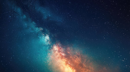 A close-up of the Milky Way galaxy, with the vibrant aurora borealis dancing in the foreground.の素材