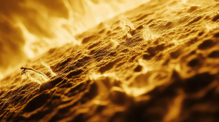 A breathtaking close-up of the sun's sunspots, intricate dark regions on its surface, contrasted against the bright solar atmosphere.の素材