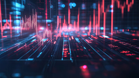 A futuristic image of a stock market graph, with glowing lines and digital elements, suggesting the potential of technology in financial trading.の素材