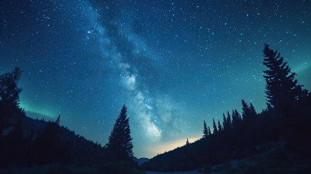 A time-lapse of the Milky Way galaxy and the aurora borealis, capturing the movement and beauty of the celestial light.の素材