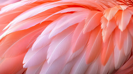 A close-up of a flamingo's vibrant pink plumage, showcasing its intricate feather patterns and delicate texture.の素材