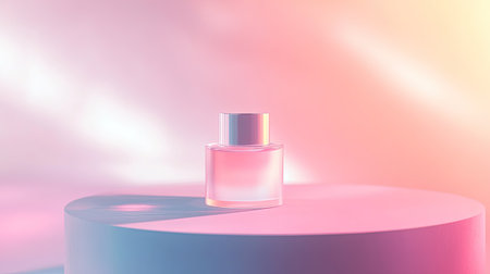 Soft gradient background with light pastels and gentle lighting effects, creating a serene atmosphere for cosmetic product advertising. Plenty of room for branding and copy.の素材