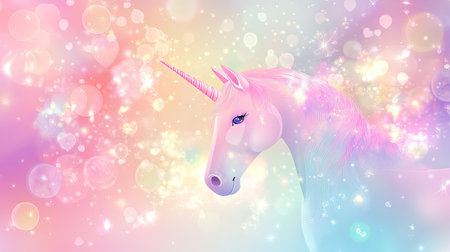 Vector pastel unicorn wallpaper with dreamy hearts, circles, bokeh, and stars, perfect for a magical and sweet design.の素材