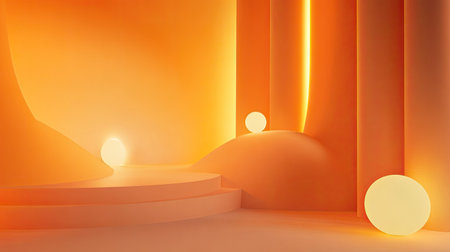 Warm 3D orange background with soft gradients and gentle lighting, creating a cozy and inviting atmosphere.の素材