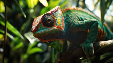 A Chameleon Panther hunting for insects, its eyes focused intently on its prey.の素材