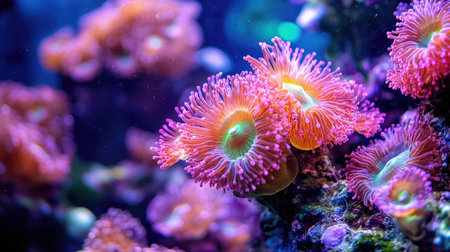 Beautiful underwater view of Flower Pot Coral in a colorful reef environment, with its extended polyps resembling a garden of flowers in the oceanの素材