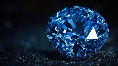 A breathtaking view of the Hope Diamond glowing with deep blue brilliance, isolated against a rich dark background, symbolizing luxury and rarityの素材