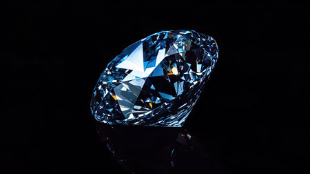 A perfect shot of the Hope Diamond shining in soft light, suspended against a black background that enhances its brilliant blue color and clarityの素材