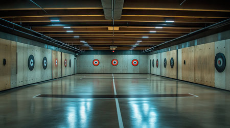 A clean and organized shooting range, with targets positioned for firearms practice, emphasizing the setup for precise shooting drillsの素材