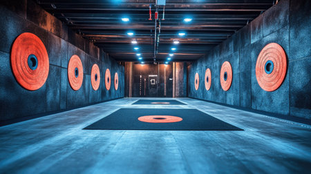 A professional shooting range with targets in place for firearms training, showcasing the clean setup and preparation for target practiceの素材