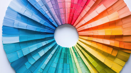 Color wheel with warm and cool tones, arranged in a circular pattern, isolated on white background, highlighting each color's vibrant gradientの素材
