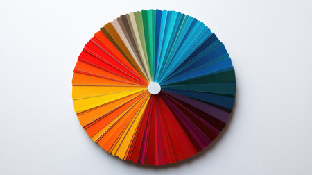 Circular color wheel featuring the full spectrum of warm and cool colors, from deep reds to cool blues, isolated on a clean backgroundの素材