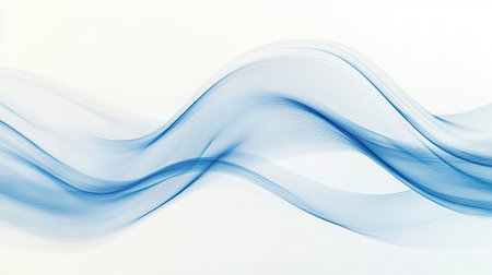 A smooth blue wave sweeps across a white background, creating a sleek and abstract design perfect for contemporary banners, posters, or premium wallpaper.の素材
