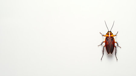 A single dead cockroach on a white background, captured from a top-down perspective, with room for copy space.の素材