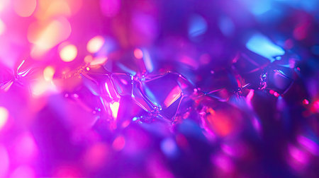 Blurred concept of shiny holographic spectrum. Dynamic, colorful gradient blending seamlessly with abstract shapes in violet tones. Ideal for digital art or tech themes.の素材