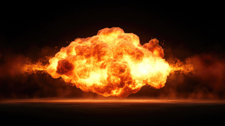 Blazing fireball explosion with intense smoke. Red and yellow flames explode outward from the center, creating a dramatic and powerful effect.の素材