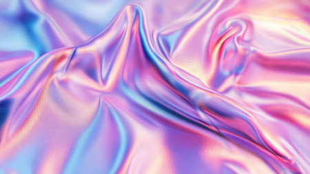 Abstract holographic background with metallic foil texture. Shiny spectrum colors in pink, violet, and blue, creating fluid, blurred patterns.の素材
