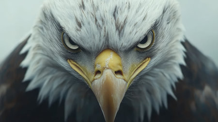 Close-up portrait of a majestic eagle showcasing its fierce gaze and detailed feathers. This powerful bird symbolizes freedom and strength in nature.の素材