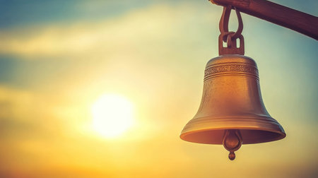 Close-up of a bell tower of a small European church, with the sun shining brightly through the arches. --chaos 70の素材