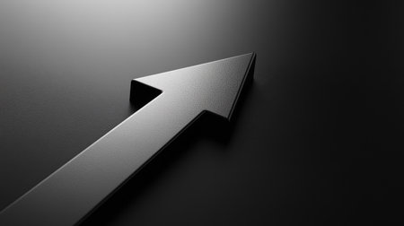 A sleek 3D arrow pointing sharply upward, conveying financial success and rising profits. Plenty of copy space on a clean background for marketing use.の素材